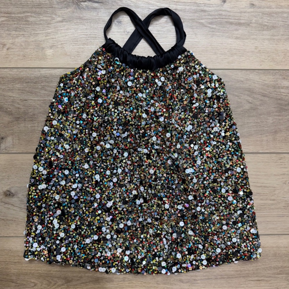 Confetti Sequin Silk Halter Top Tie Back Black Size 2 All Over‎ Sequin Party